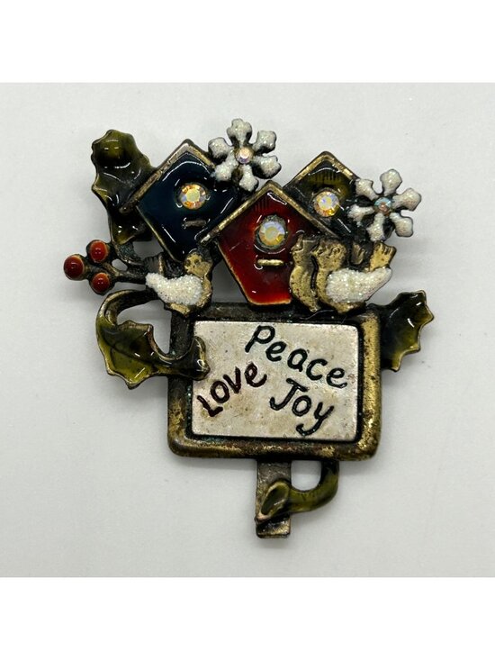 Kenneth Cole Jewelry - Vintage Kenneth Cole KC Christmas Birdhouse Brooch Pin Enamel Rhinestone Holiday